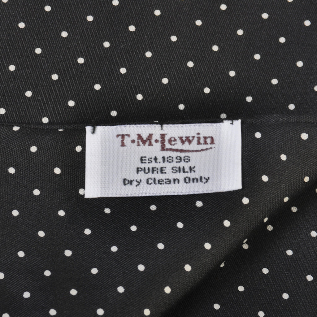T.M. Lewin Black Polka Dot Silk Scarf