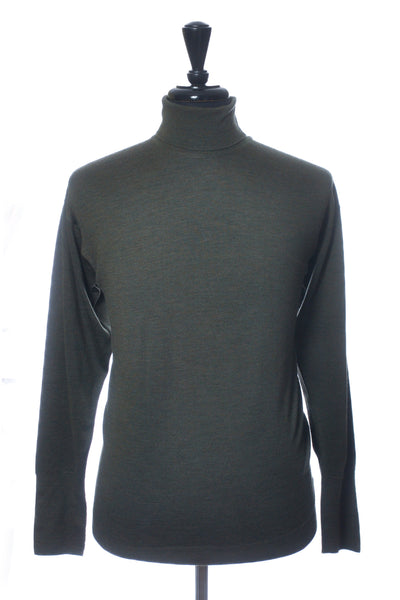 John Smedley Green Wool Roll Neck Sweater
