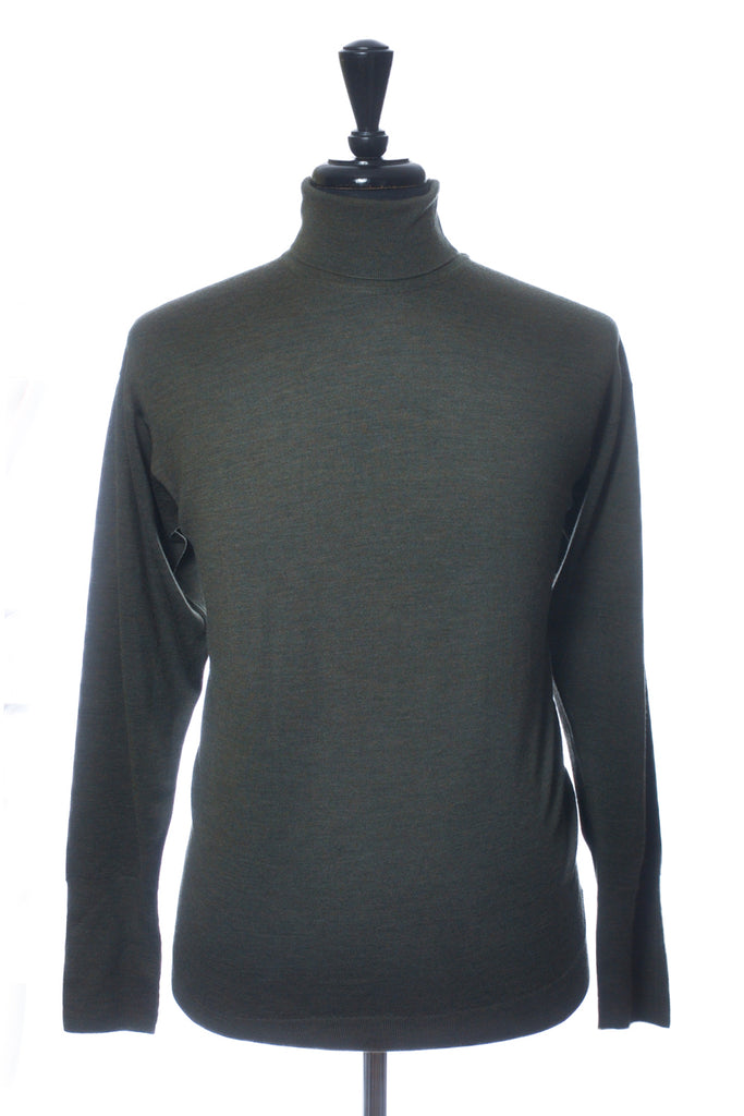 John Smedley Green Wool Roll Neck Sweater