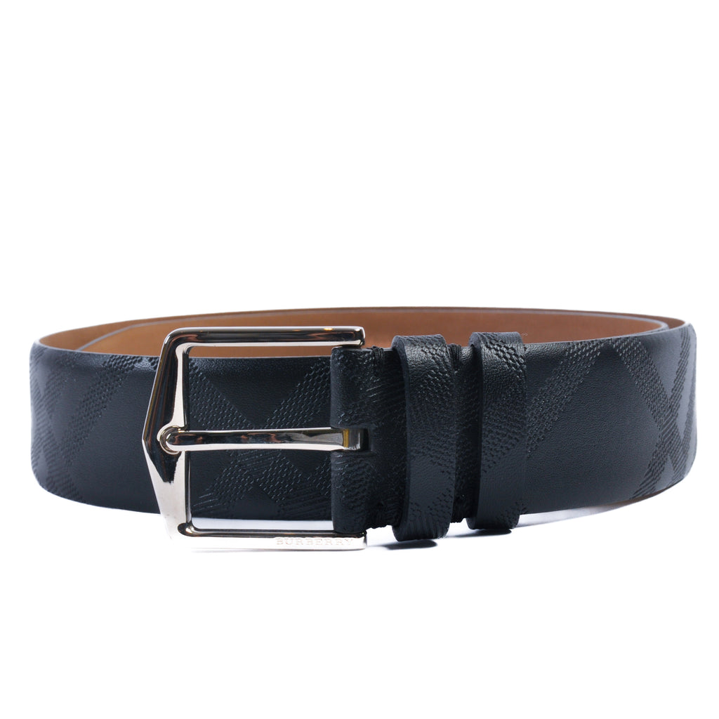 Burberry Black Embossed Check Leather Belt