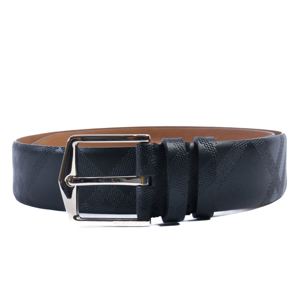 Burberry Black Embossed Check Leather Belt