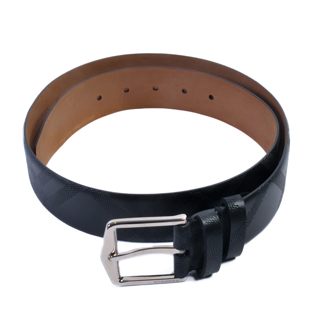 Burberry Black Embossed Check Leather Belt