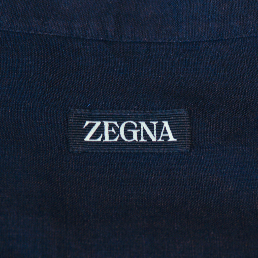 Zegna Black Linen Mandarin Collar Shirt