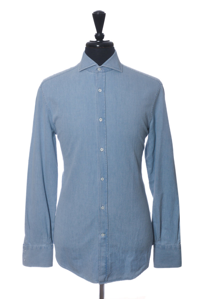 Brunello Cucinelli Light Blue Basic Fit Denim Shirt