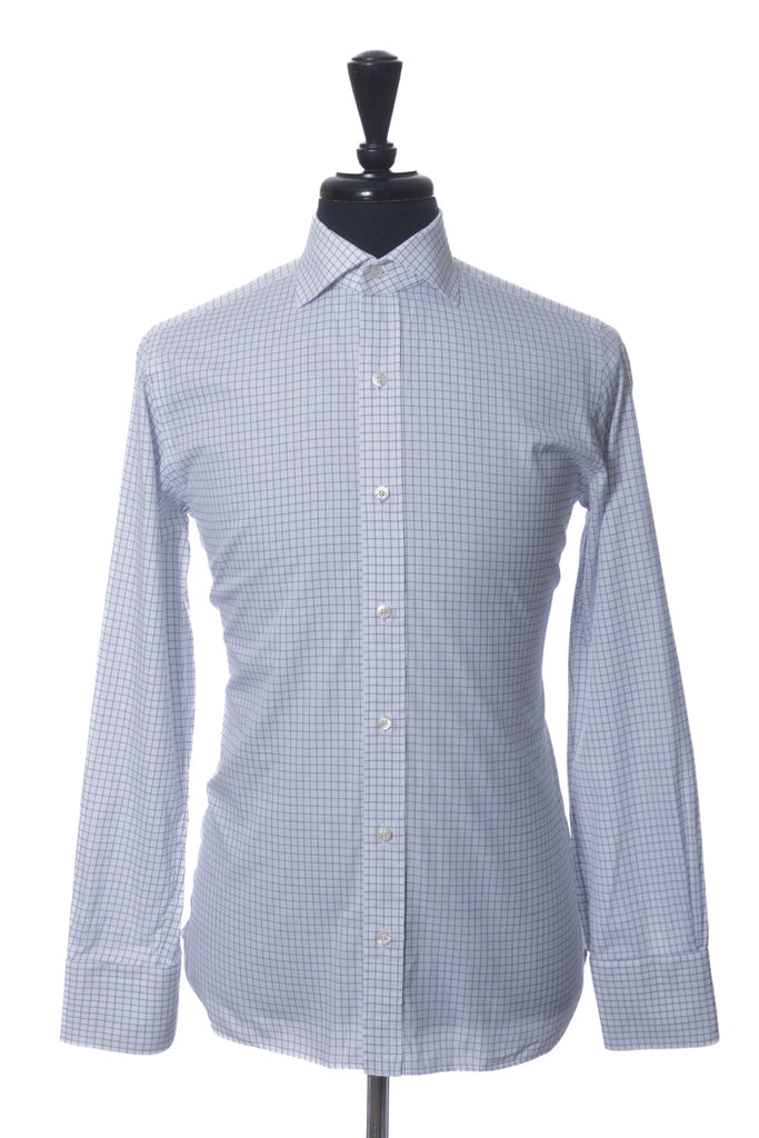 Tom Ford Navy Blue on White Graph Check Shirt