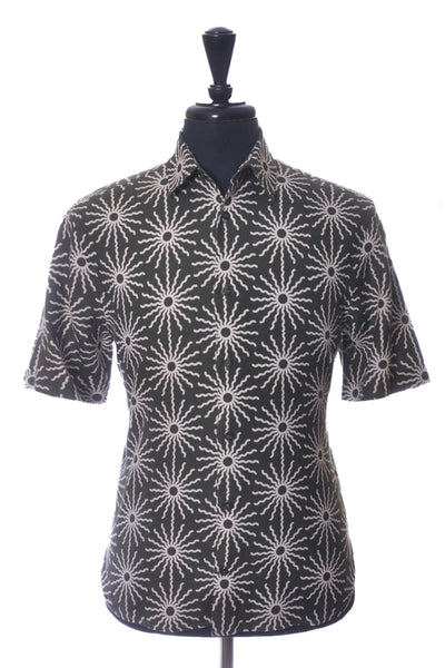 Frescobol Carioca Green Print Linen Blend Short Sleeve Shirt
