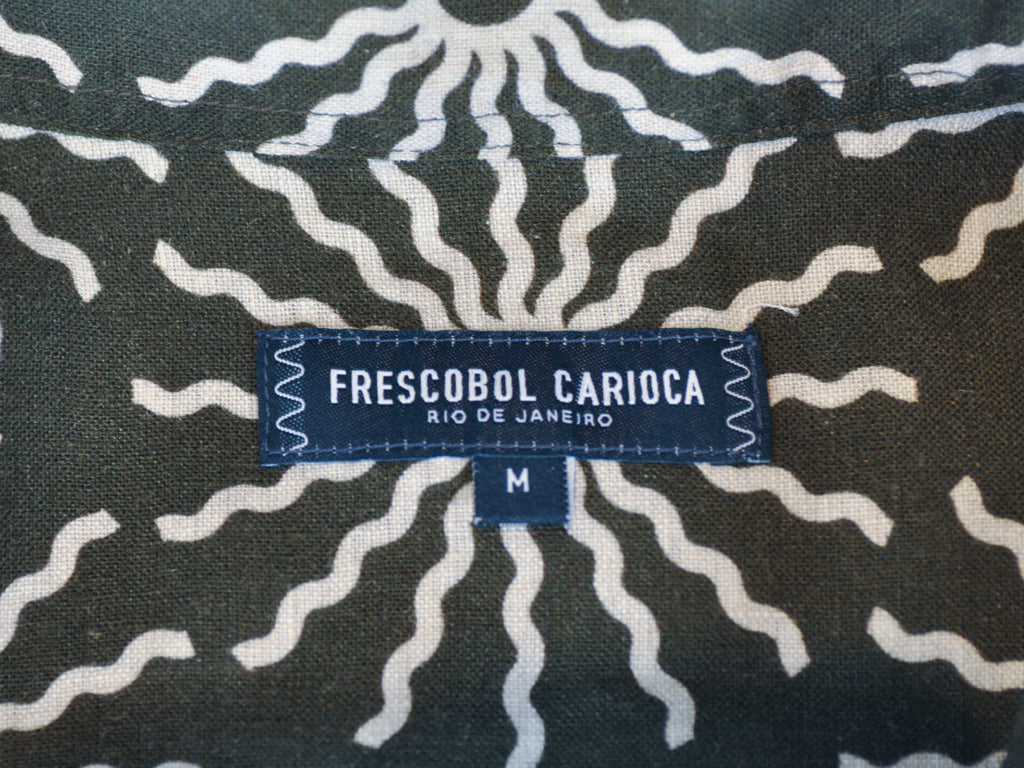 Frescobol Carioca Green Print Linen Blend Short Sleeve Shirt