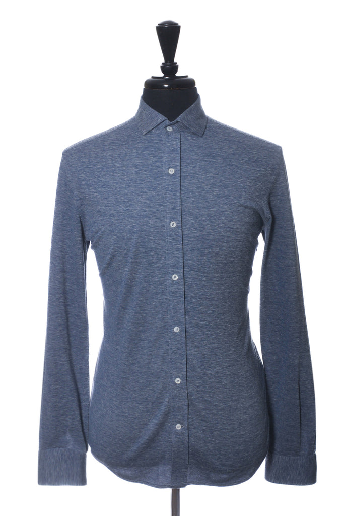 Brunello Cucinelli Blue Leisure Fit Linen Blend Jersey Shirt