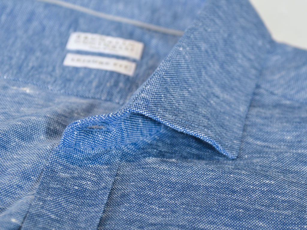 Brunello Cucinelli Blue Leisure Fit Linen Blend Jersey Shirt