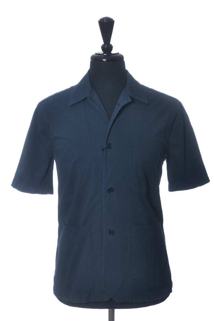 Barena Washed Navy Blue Bota Dorigo Short Sleeve Overshirt