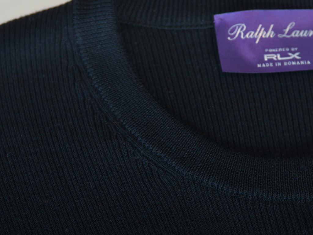 Ralph Lauren Purple Label Black Wool Crew Neck Sweater