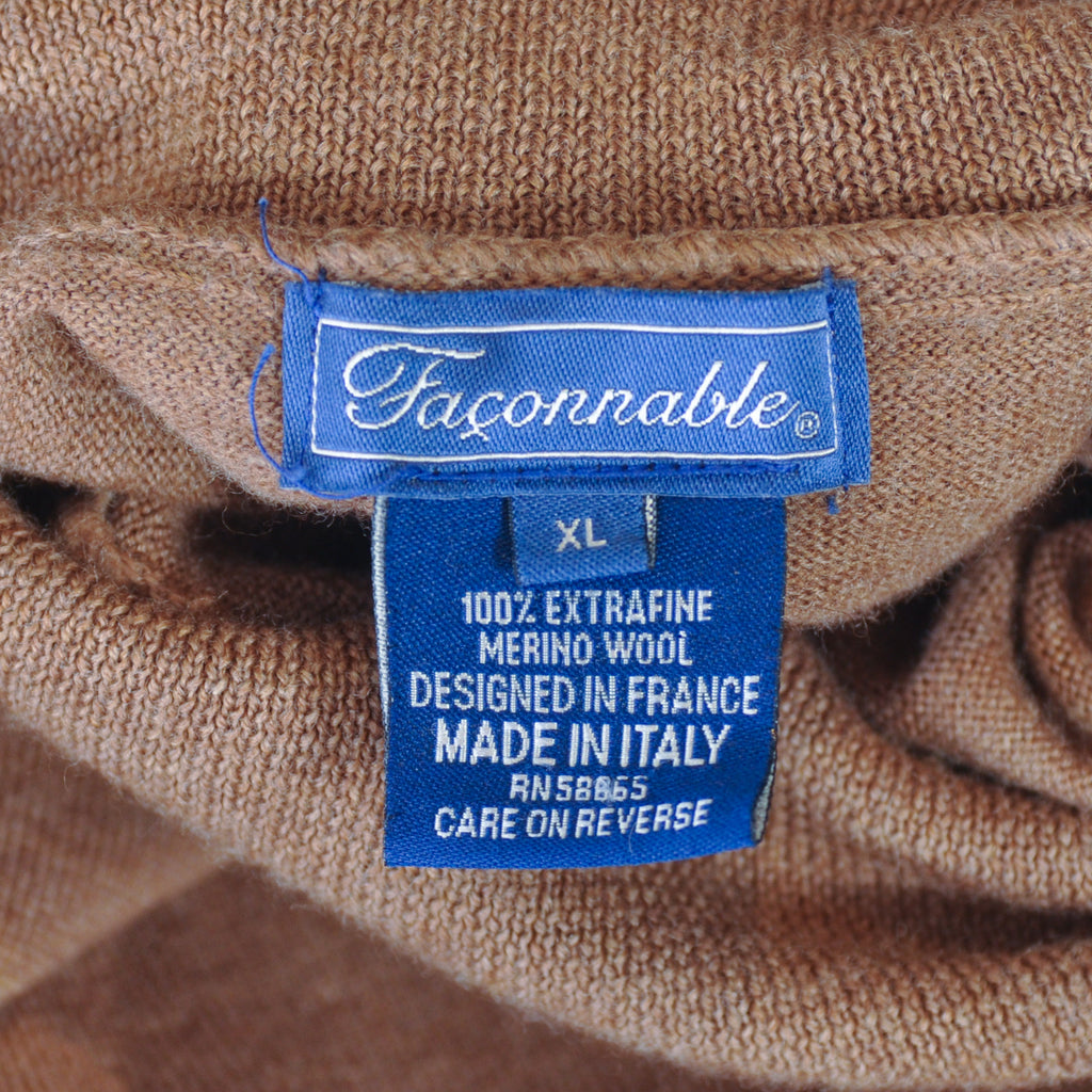 Faconnable Brown Merino Wool Roll Neck Sweater