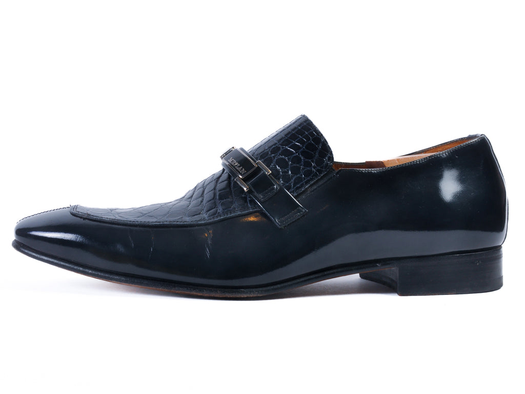 Mezlan Navy Blue Crocodile Slip-Ons