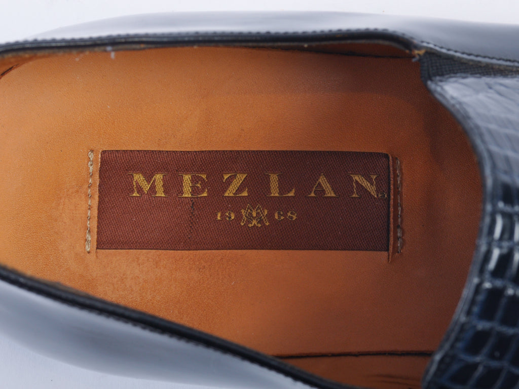 Mezlan Navy Blue Crocodile Slip-Ons