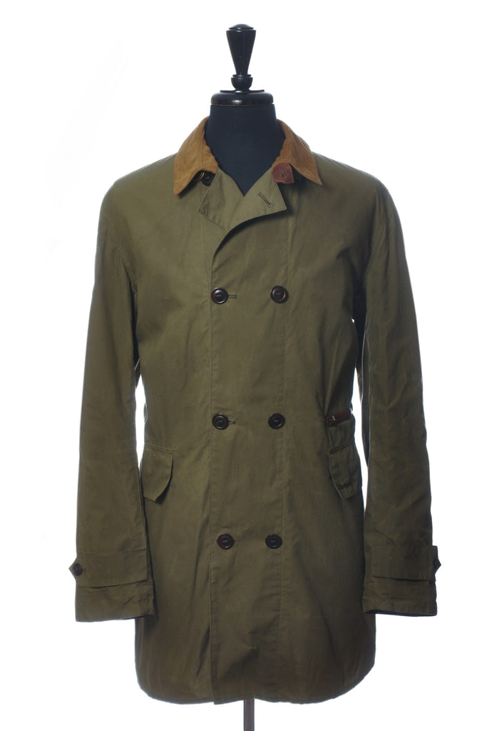 Barbour Re-Engineered Green Haydon Double Breasted Waxed Coat