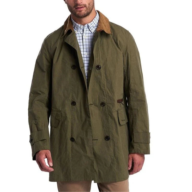 Barbour Re-Engineered Green Haydon Double Breasted Waxed Coat