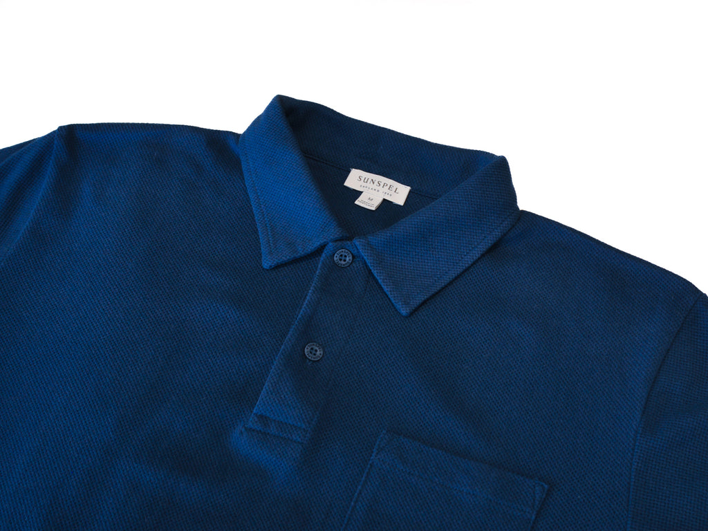 Sunspel Medium Blue Washed Pique Polo Shirt