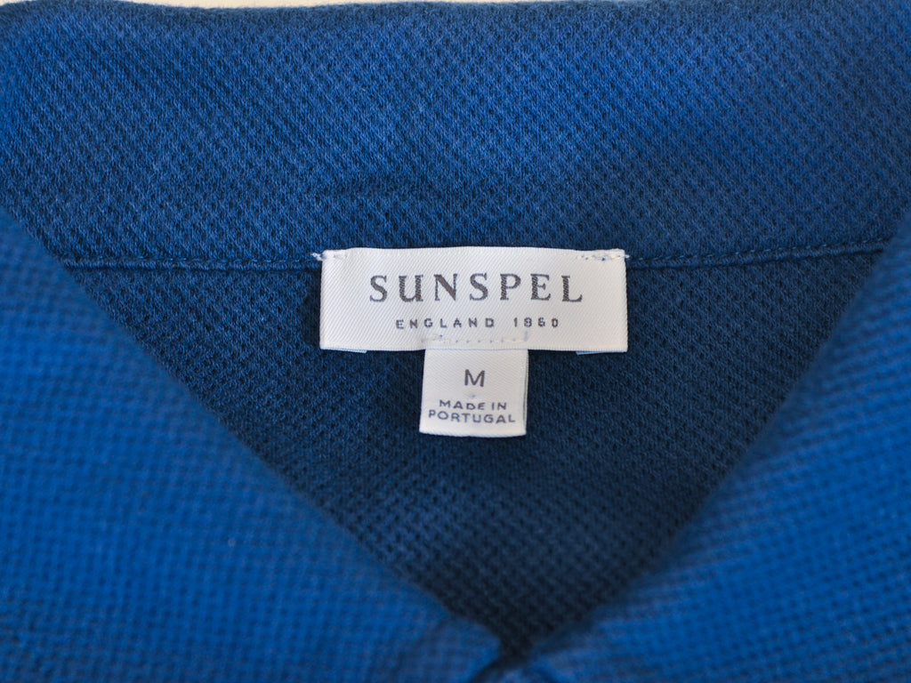 Sunspel Medium Blue Washed Pique Polo Shirt