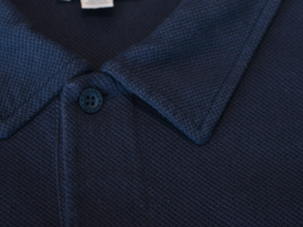 Sunspel Navy Blue Washed Pique Polo Shirt