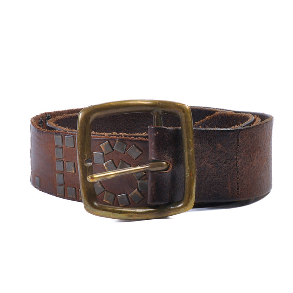 Diesel Brown Distressed Studded Leather Belt