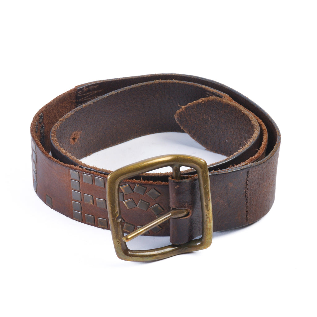 Diesel Brown Distressed Studded Leather Belt