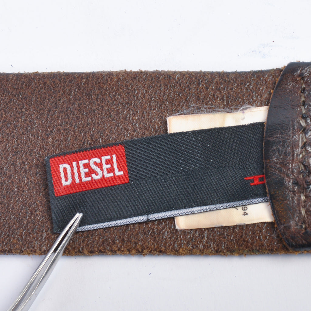 Diesel Brown Distressed Studded Leather Belt