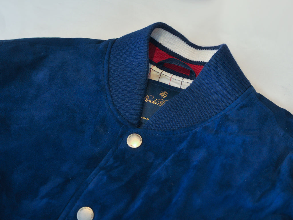 Brooks Brothers Navy Blue Suede Baseball Jacket