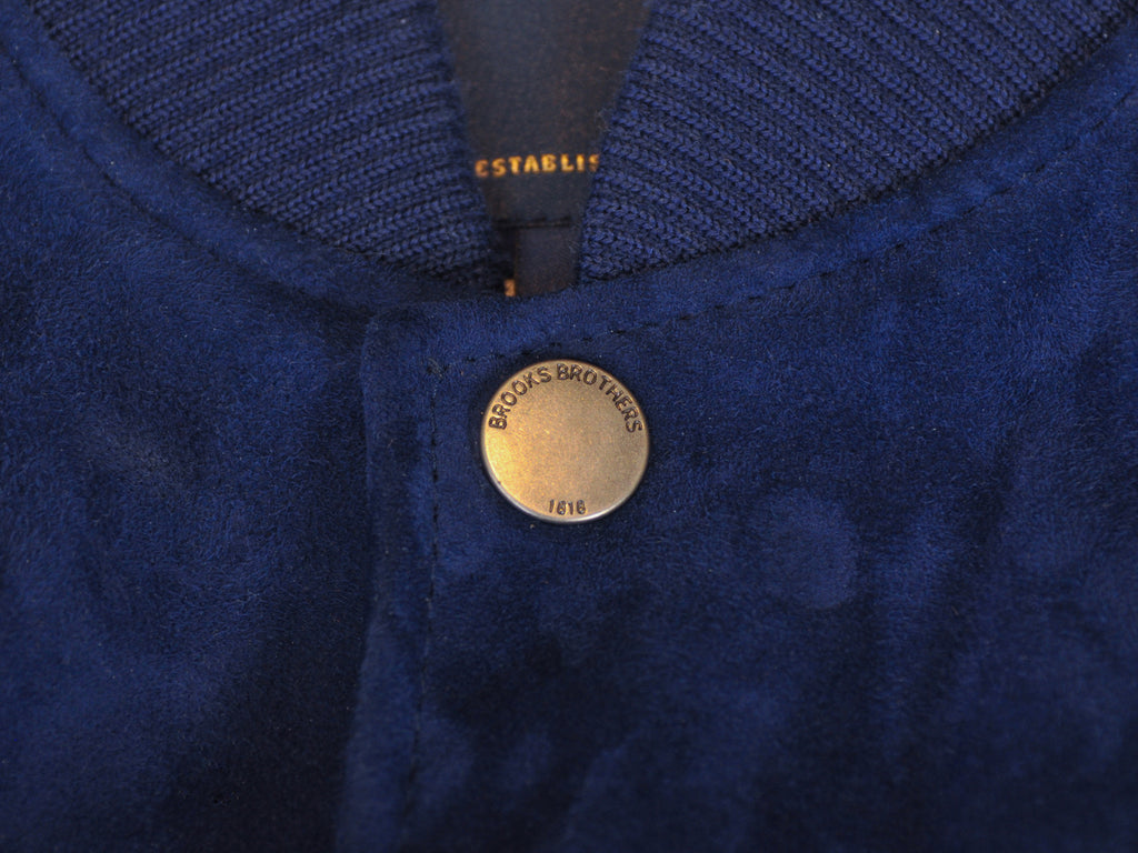 Brooks Brothers Navy Blue Suede Baseball Jacket