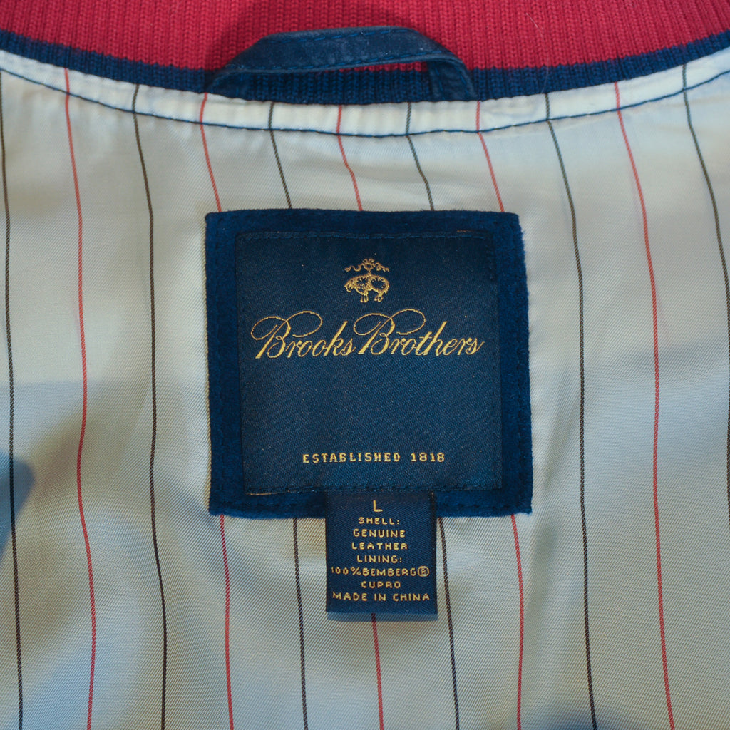 Brooks Brothers Navy Blue Suede Baseball Jacket