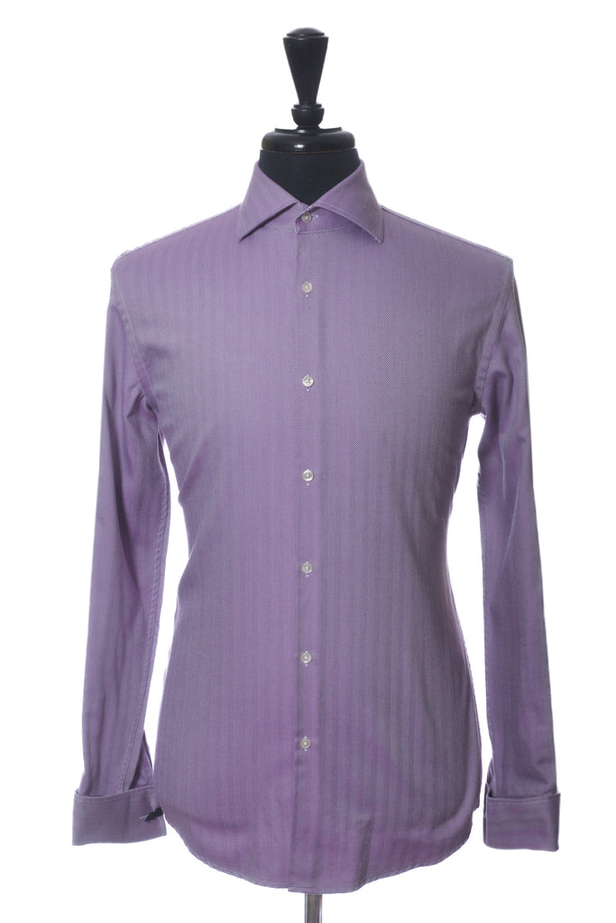Hugo Boss Purple Herringbone Slim Fit French Cuff Shirt