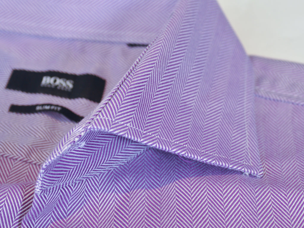 Hugo Boss Purple Herringbone Slim Fit French Cuff Shirt