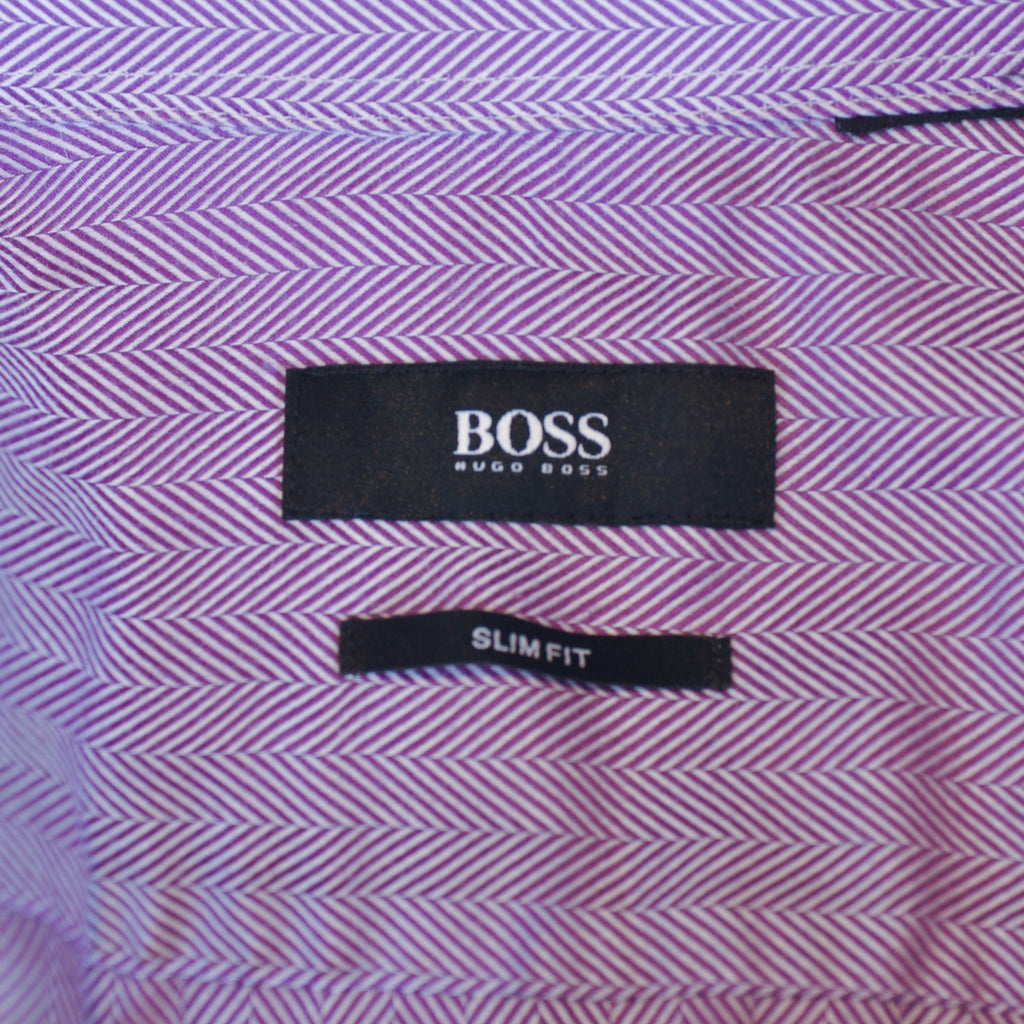 Hugo Boss Purple Herringbone Slim Fit French Cuff Shirt