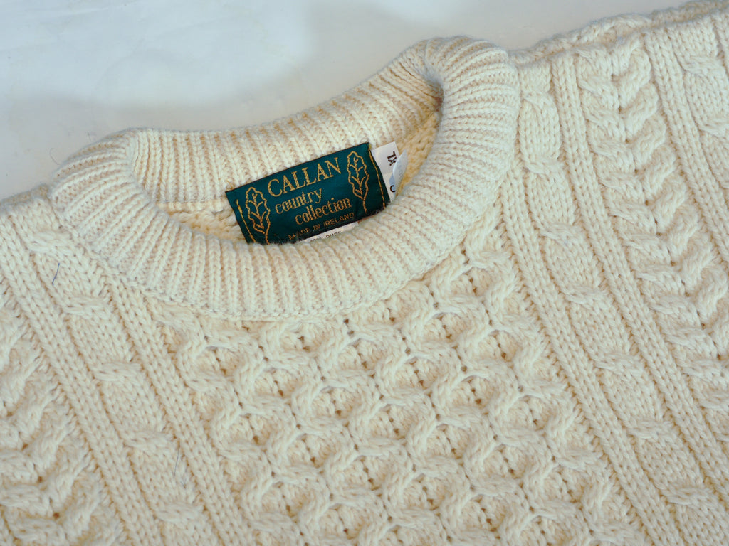 Callan Country Collection Ivory Merino Cable Knit Sweater