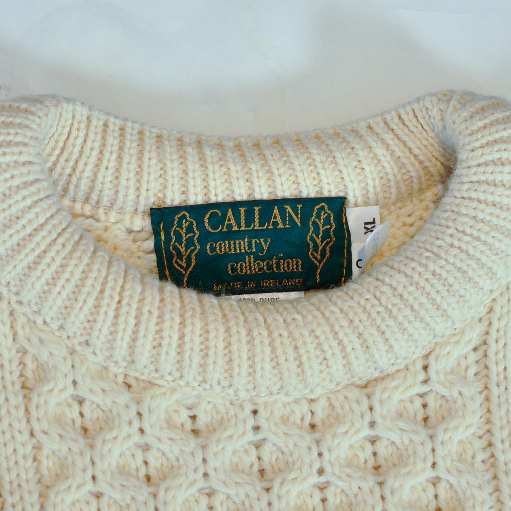 Callan Country Collection Ivory Merino Cable Knit Sweater