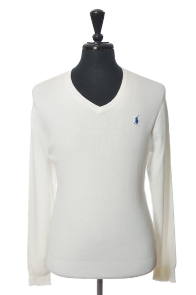 Polo Ralph Lauren White Pima Cotton V-Neck Sweater