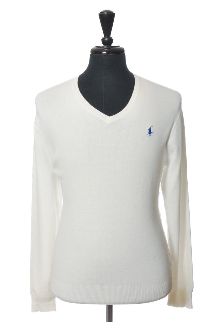 Polo Ralph Lauren White Pima Cotton V-Neck Sweater