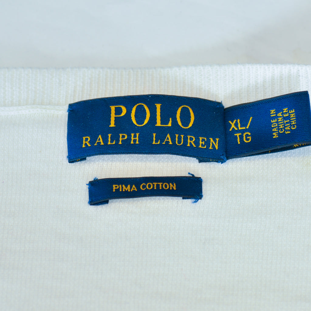 Polo Ralph Lauren White Pima Cotton V-Neck Sweater