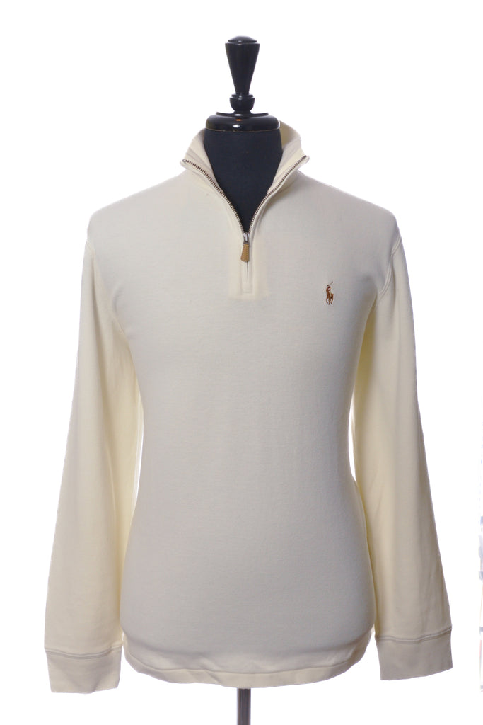 Polo Ralph Lauren Off White Estate Rib Quarter Zip Sweater