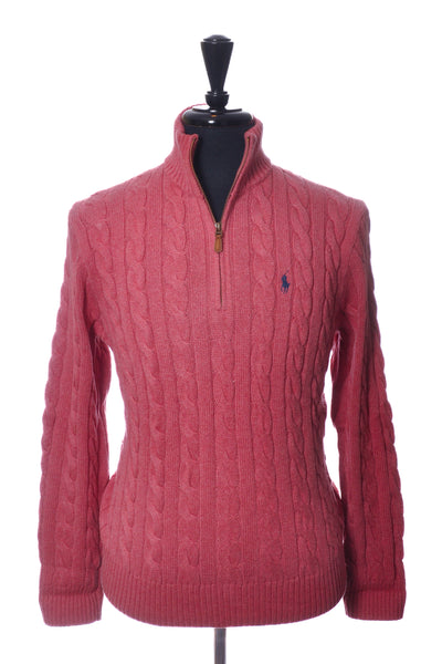 Polo Ralph Lauren Pink Cable Knit Quarter Zip Sweater