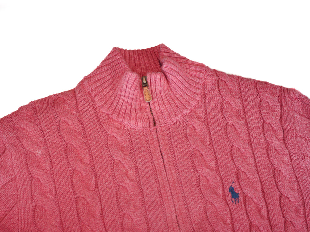 Polo Ralph Lauren Pink Cable Knit Quarter Zip Sweater