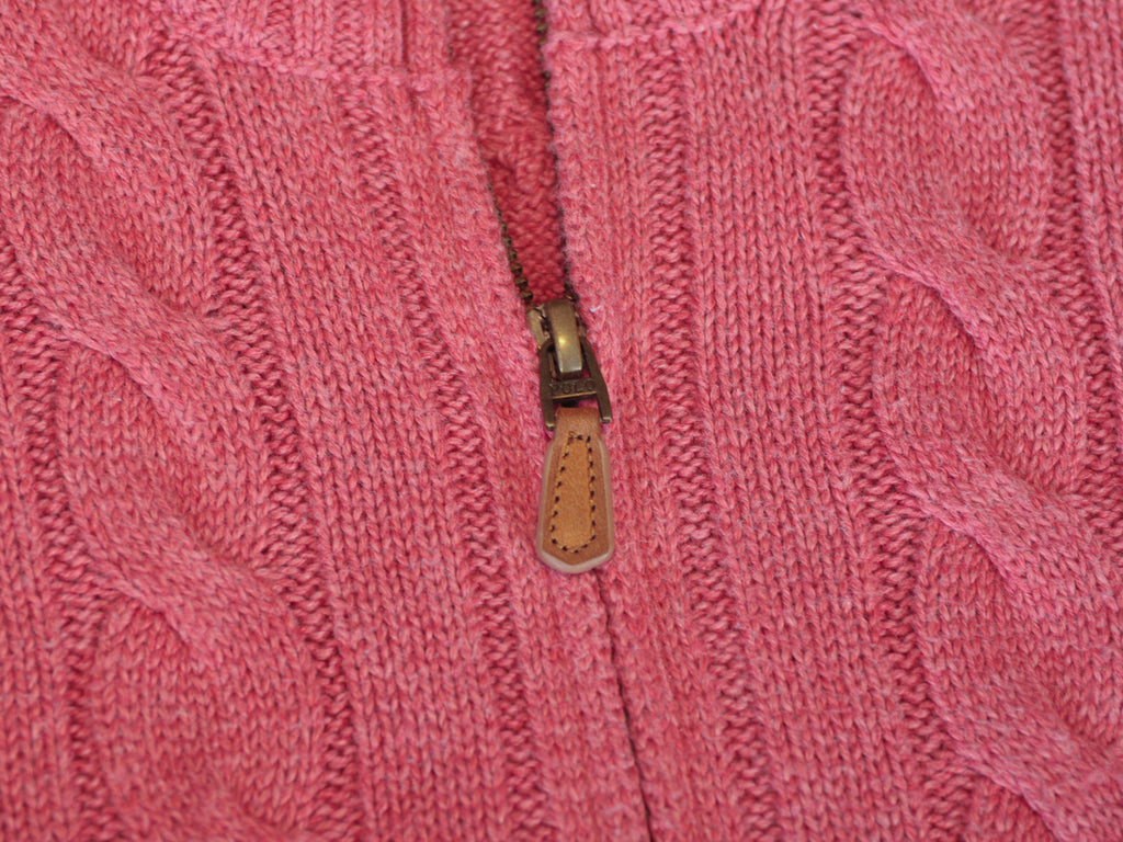 Polo Ralph Lauren Pink Cable Knit Quarter Zip Sweater