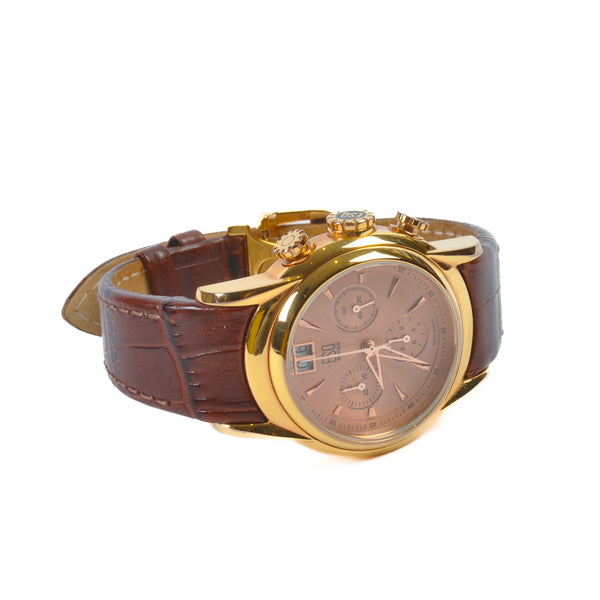 ESQ by Movado Quest Salmon Dial Big Date Chronograph Watch