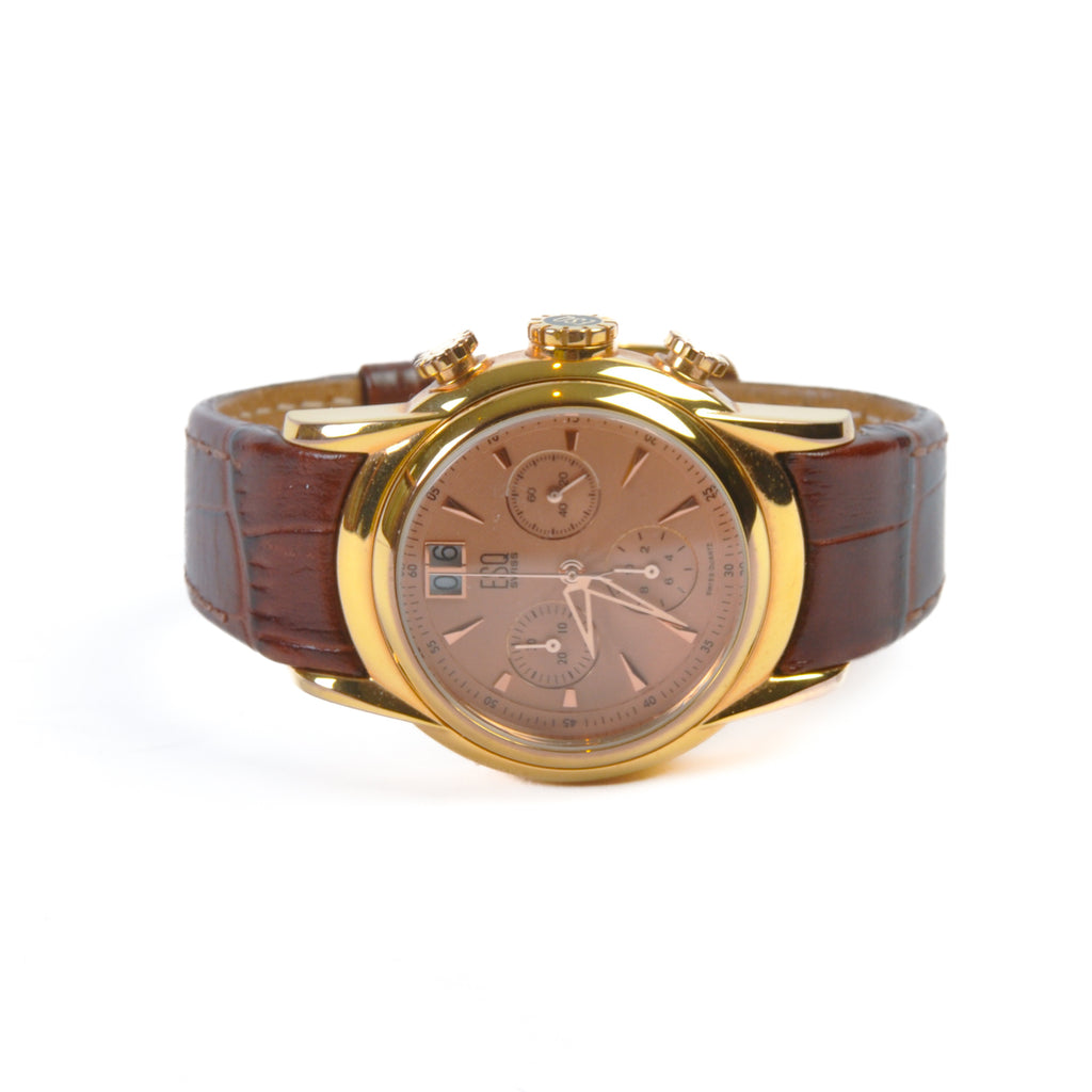 ESQ by Movado Quest Salmon Dial Big Date Chronograph Watch