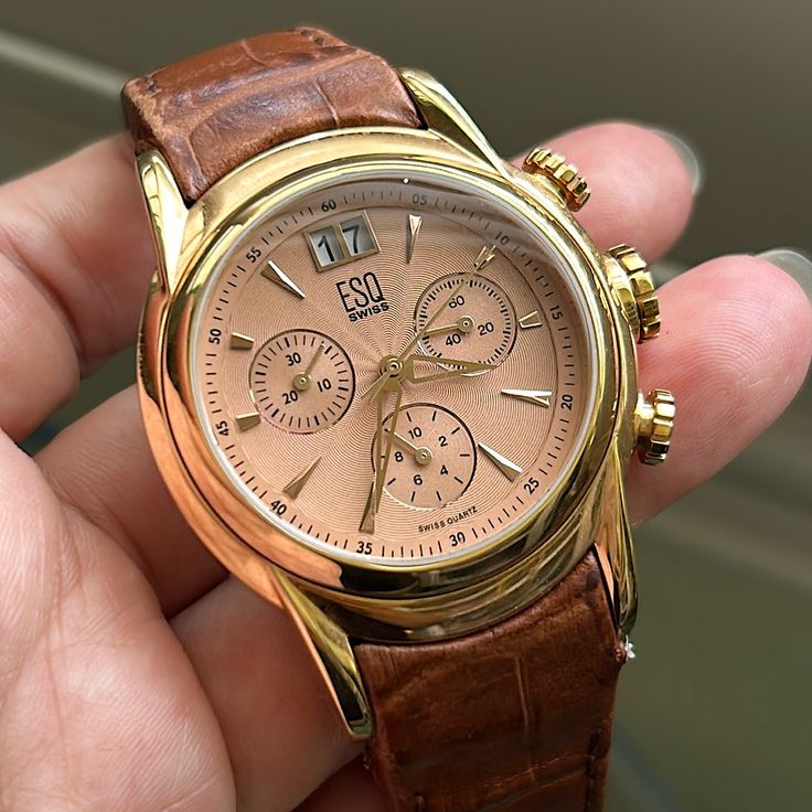 ESQ by Movado Quest Salmon Dial Big Date Chronograph Watch