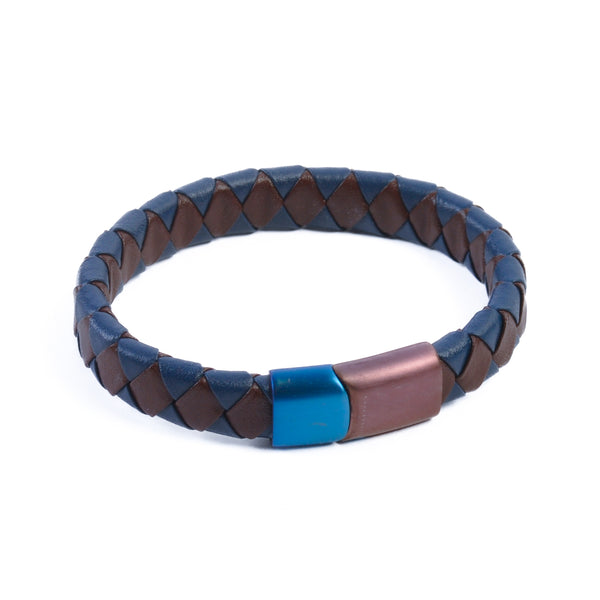 Brown and Blue Woven Leather Bracelet