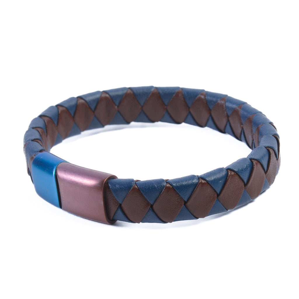 Brown and Blue Woven Leather Bracelet