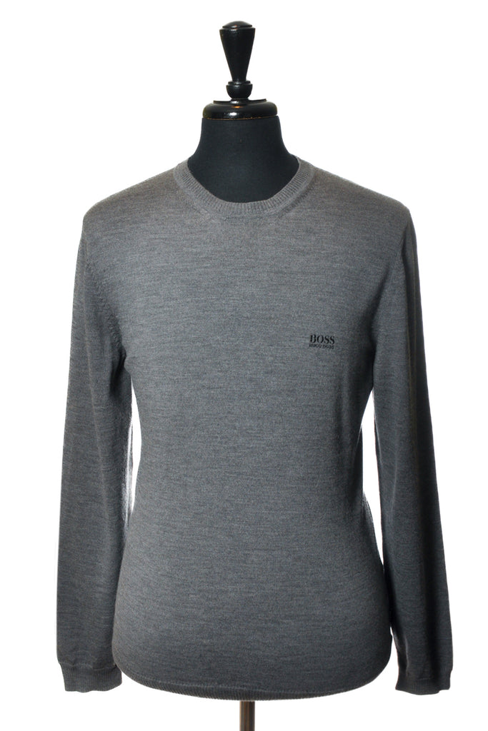 Hugo Boss Grey Extrafine Merino Wool Crew Neck Sweater