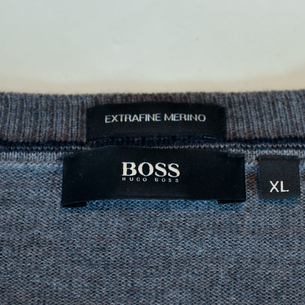 Hugo Boss Grey Extrafine Merino Wool Crew Neck Sweater