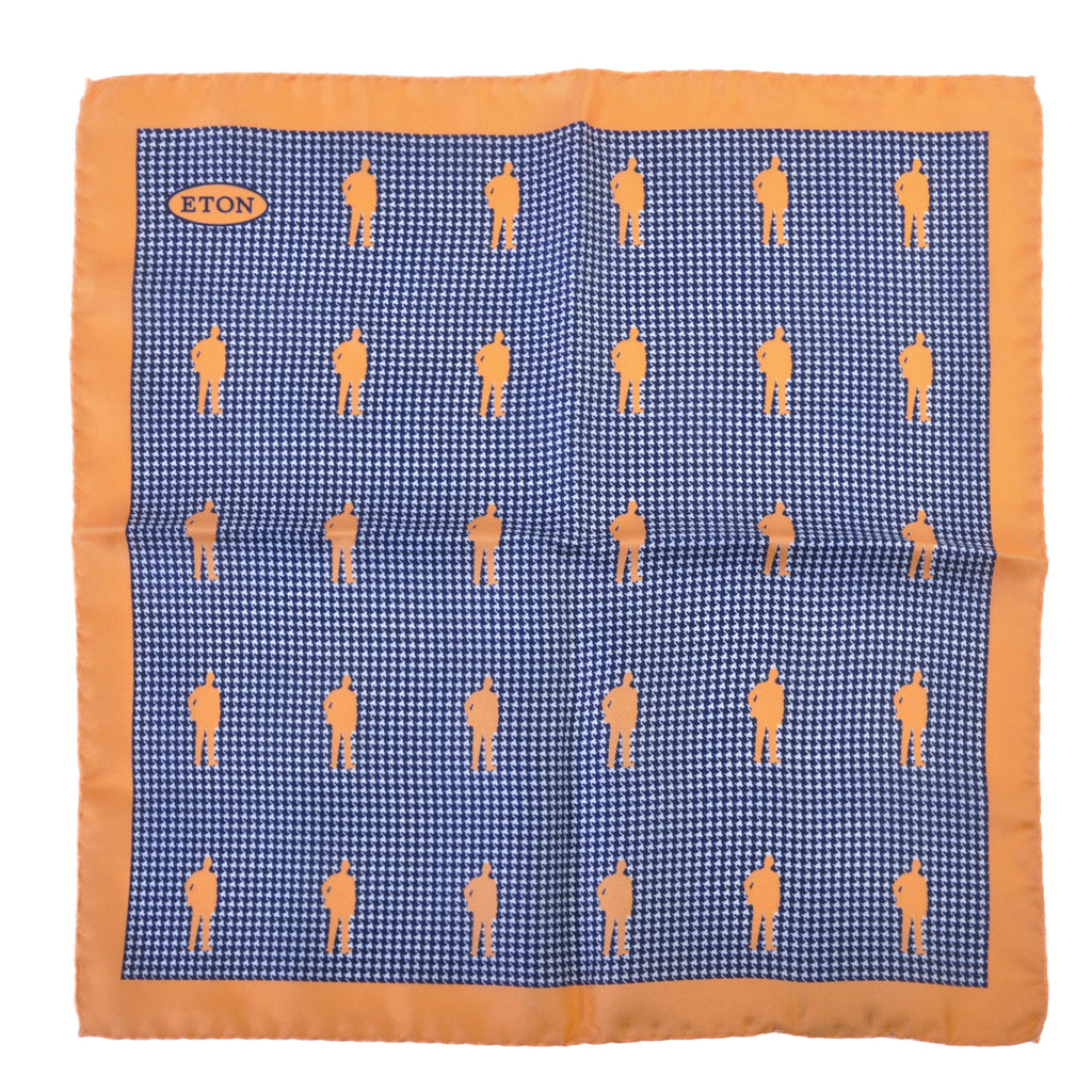 Eton Peach Orange Trimmed Houndstooth Pocket Square