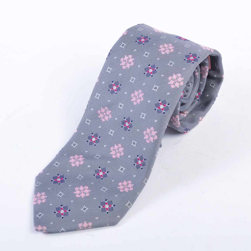 Thomas Pink Grey Geo Patterned Tie